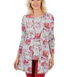 Mr. Max Fashion Cardigan and tank in a Floral Pink/Gray Open Cozy Sweater